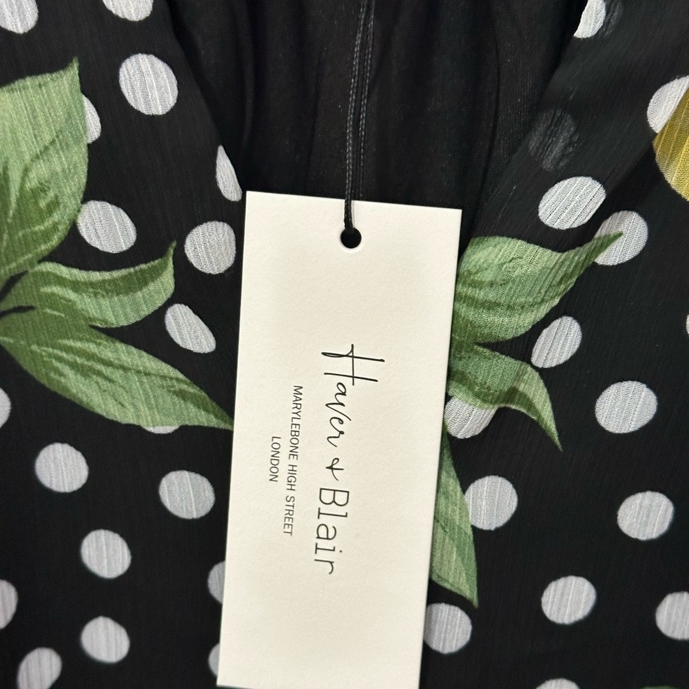 Haver & Blair Tie Front Ruffle Sleeve Lemon Floral Blouse Small NWT - Picture 7 of 11